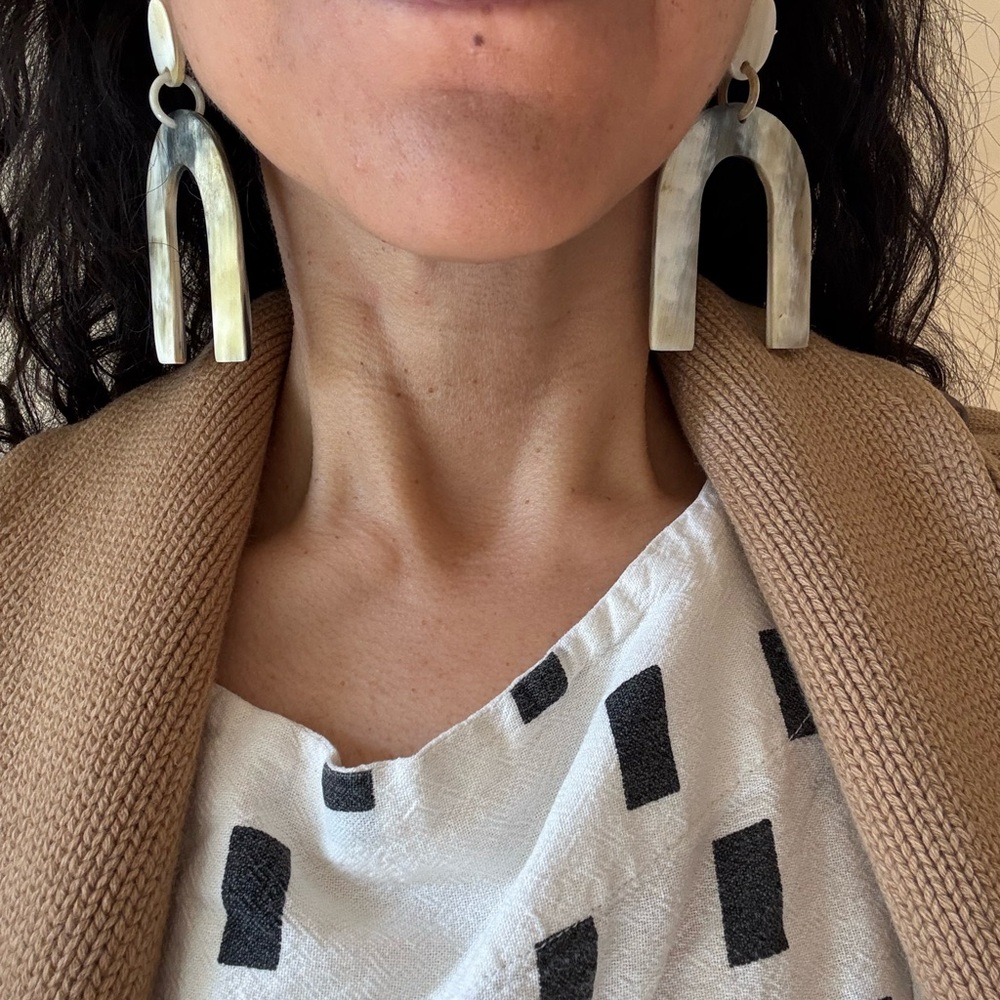 Cream Geometric Statement Earrings - image 2